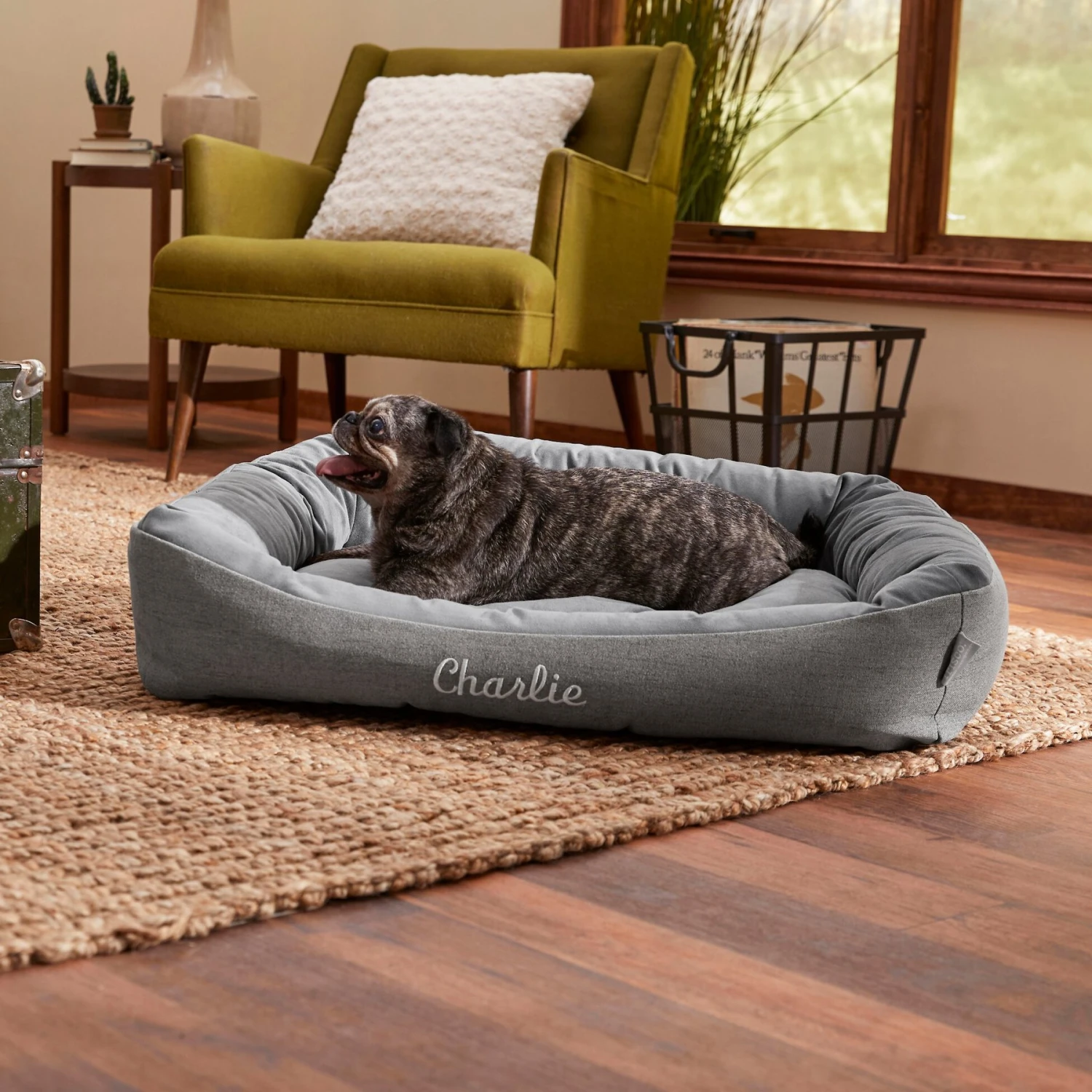 Frisco Rectangular Personalized Bolster Dog Bed W/Removable Cover 3 Frisco Rectangular Personalized Bolster Dog Bed W/Removable Cover