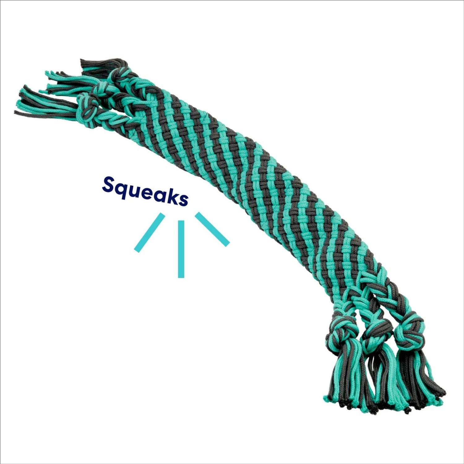 Frisco Flat Teal & Gray Braided Rope Squeaky Fetch Dog Toy 5 Frisco Flat Teal & Gray Braided Rope Squeaky Fetch Dog Toy - Image 3