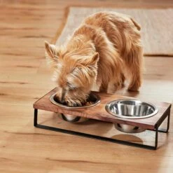Frisco Wood Elevated Non-Skid Stainless Steel Double Diner Dog & Cat Bowl -Frisco Shop 257143 PT3. AC SS1800 V1615987292