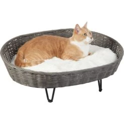 Frisco Elevated Rectangle Wicker Dog & Cat Bed With Eyelash Faux Fur Cushion -Frisco Shop 296679 PT2. AC SS1800 V1633727726