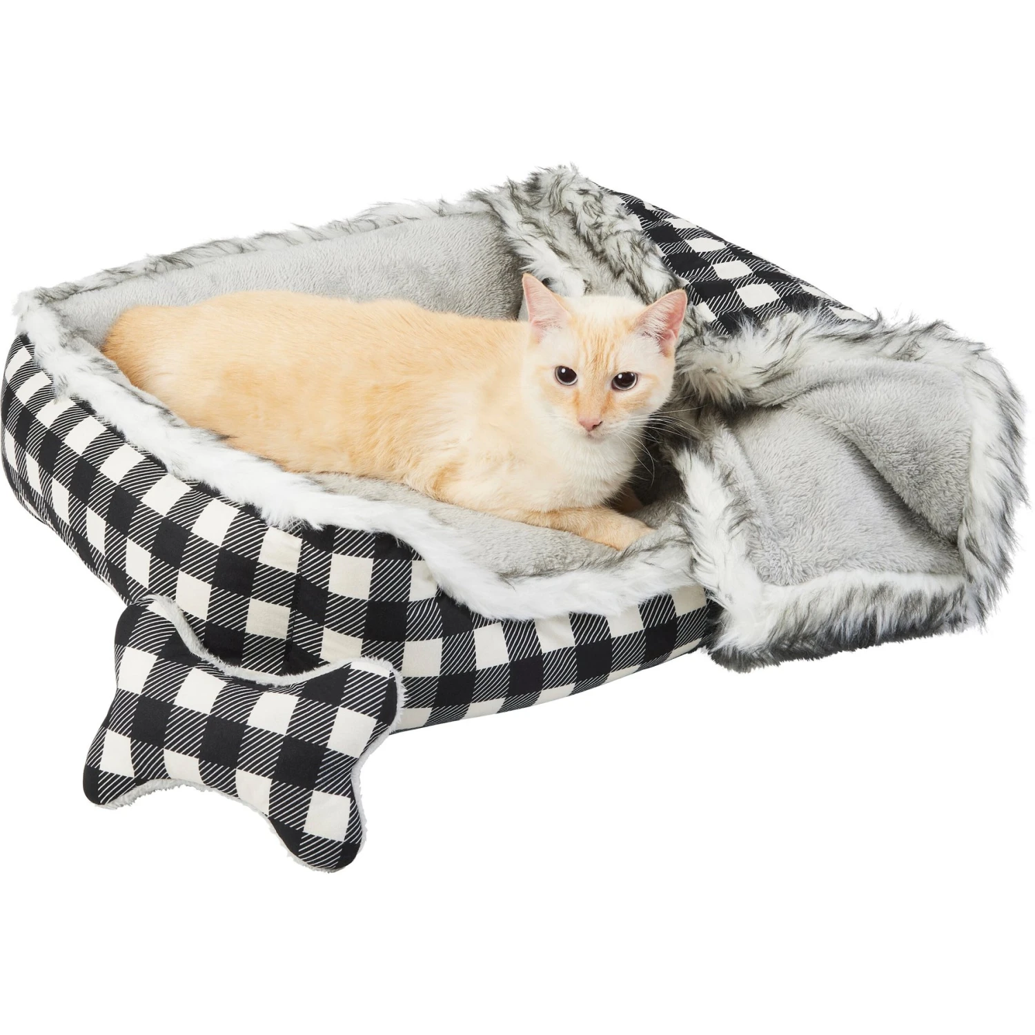 Frisco Buffalo Check Cuddler Pet Bed & Gift Set, Black & White 5 Frisco Buffalo Check Cuddler Pet Bed & Gift Set, Black & White - Image 3