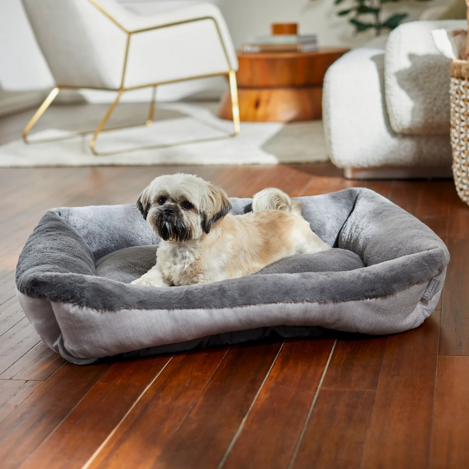 Frisco Herringbone Cuffed Cuddler Dog & Cat Bed 3 Frisco Herringbone Cuffed Cuddler Dog & Cat Bed
