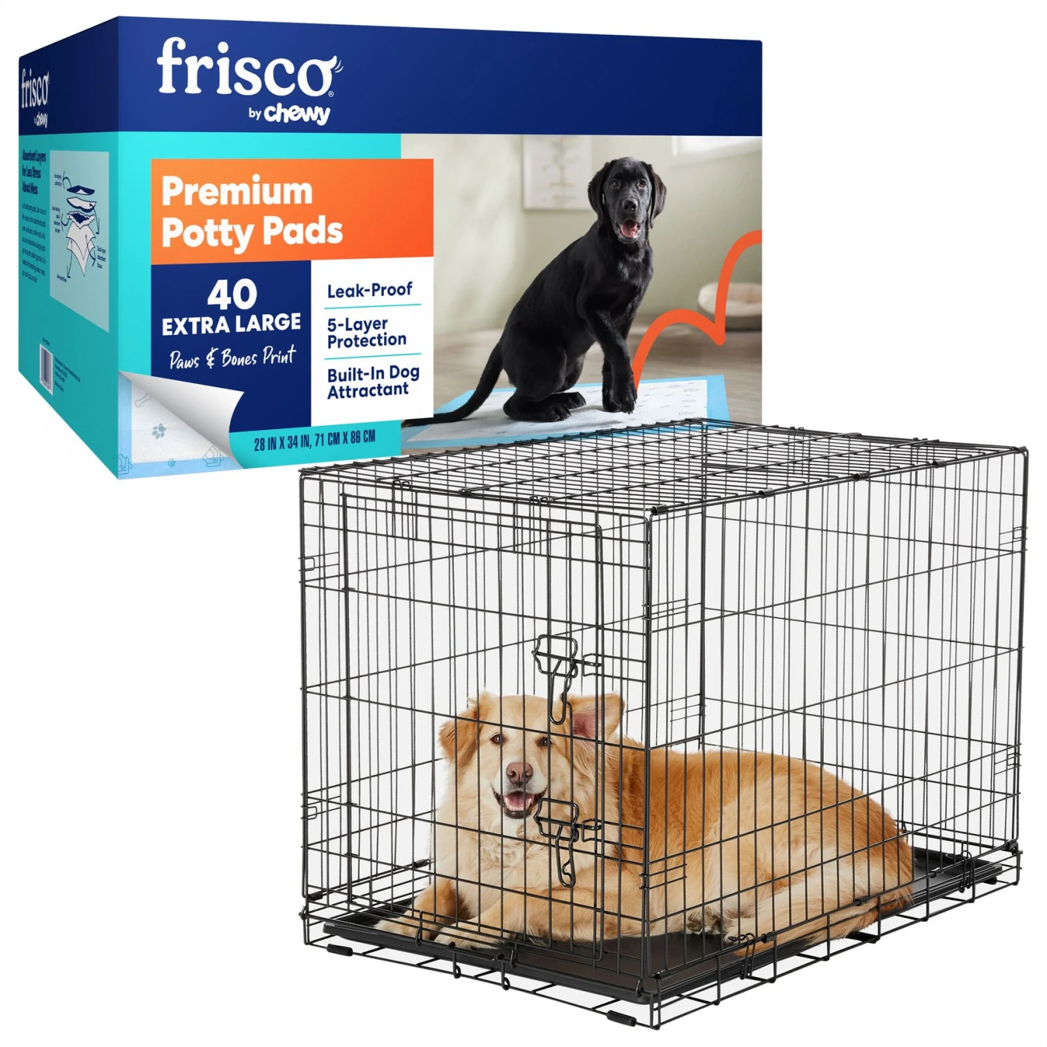 Frisco Fold & Carry Single Door Collapsible Wire Dog Crate & Frisco Premium Extra Large Printed Dog Training & Potty Pads 3 Frisco Fold & Carry Single Door Collapsible Wire Dog Crate & Frisco Premium Extra Large Printed Dog Training & Potty Pads