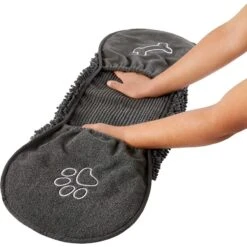 Frisco Microfiber Chenille Shammy Towel & Frisco Microfiber Chenille Paw Print Dog & Cat Mat, Dark Gray -Frisco Shop 303468 PT3. AC SS1800 V1623046351