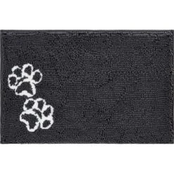 Frisco Microfiber Chenille Shammy Towel & Frisco Microfiber Chenille Paw Print Dog & Cat Mat, Dark Gray -Frisco Shop 303468 PT5. AC SS1800 V1623034648