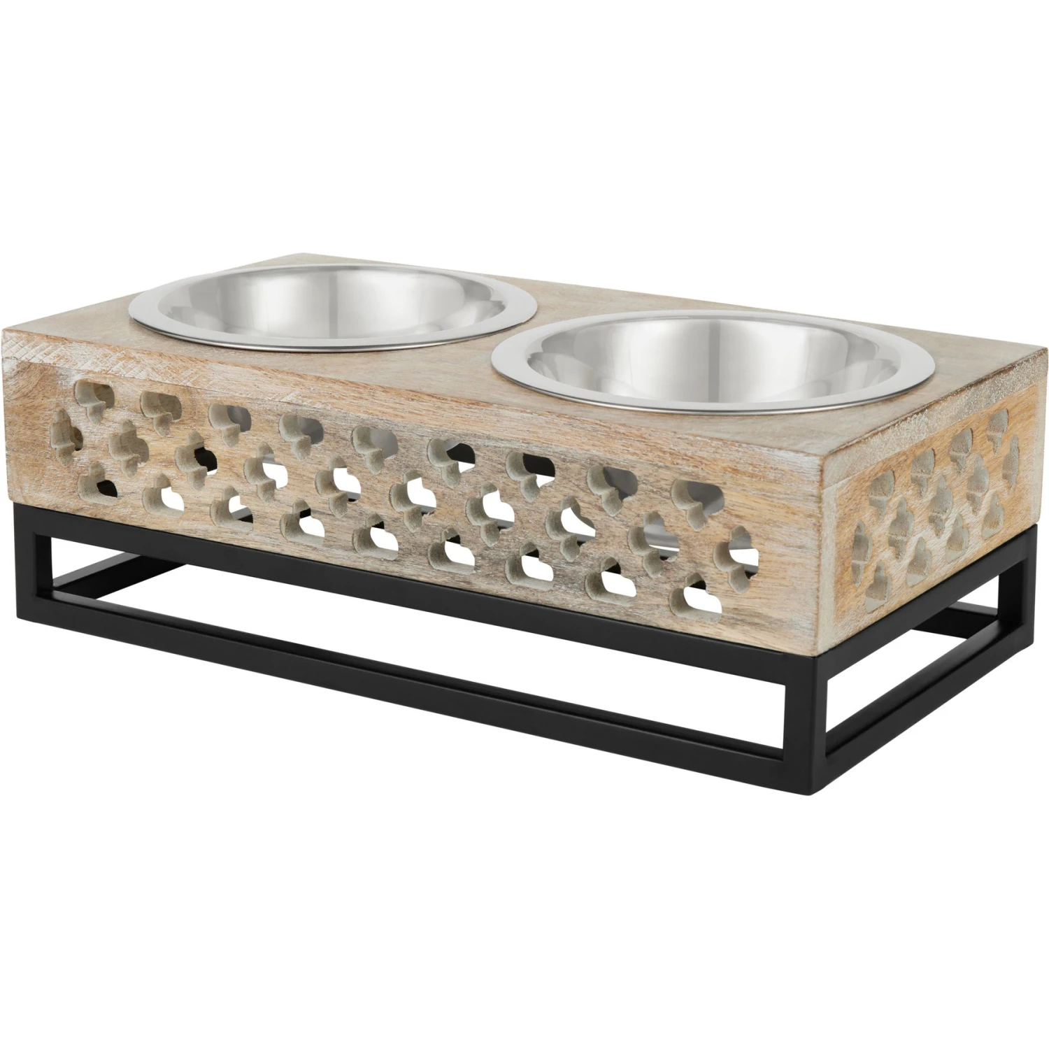 Frisco Premium Wood Elevated Stainless Steel Double Diner Dog & Cat Bowl, 3 Cup 3 Frisco Premium Wood Elevated Stainless Steel Double Diner Dog & Cat Bowl, 3 Cup