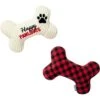 Frisco Holiday "Happy Pawlidays" Bone Plush Squeaky Dog Toy, Medium, 2 Count -Frisco Shop 360942 MAIN. AC SS1800 V1660759886
