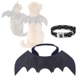 Frisco Bat Wings Dog & Cat Costume & Buckle-Down Batman Shield Polyester Dog Collar