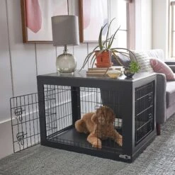 Frisco Double Door Furniture Style Dog Crate, Black & Frisco Swirl Dog Crate Mat -Frisco Shop 947710 PT4. AC SS1800 V1693924200